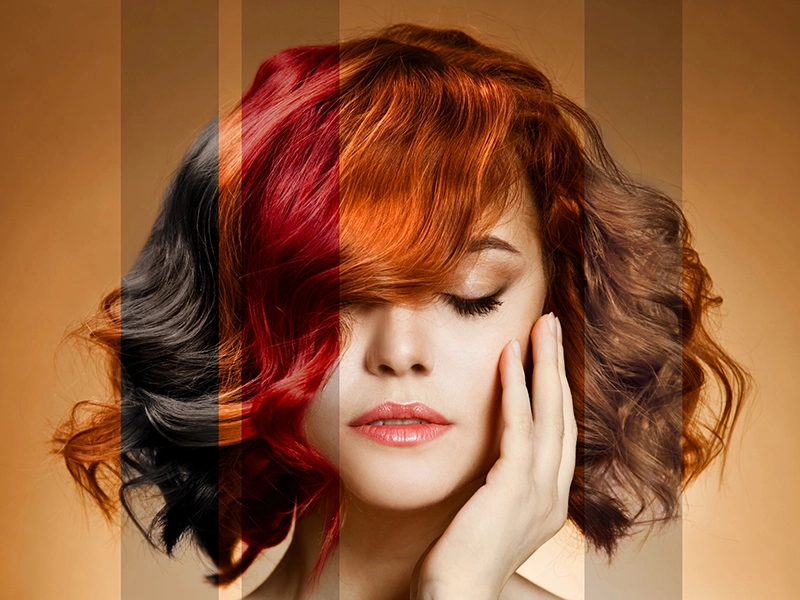 Chica con media melena y diferentes colores de tinte.